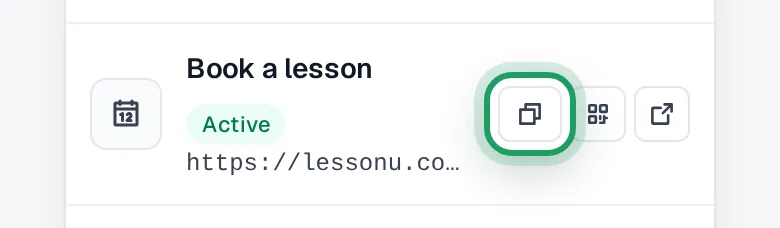 The Book a lesson row on Share, with its copy icon ringed